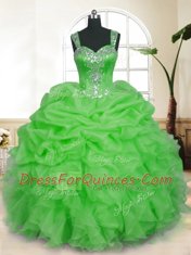 Organza Sleeveless Floor Length Quinceanera Gowns and Beading and Ruffles and Pick Ups