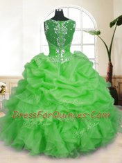 Organza Sleeveless Floor Length Quinceanera Gowns and Beading and Ruffles and Pick Ups