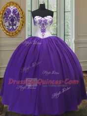 Eggplant Purple Taffeta Lace Up Ball Gown Prom Dress Sleeveless Floor Length Beading