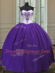 Eggplant Purple Taffeta Lace Up Ball Gown Prom Dress Sleeveless Floor Length Beading