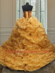 Glittering Sleeveless Court Train Beading and Appliques and Pick Ups Lace Up Quinceanera Gown
