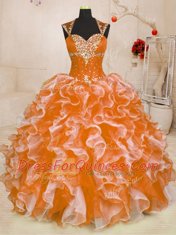 Ideal Organza Sleeveless Floor Length Quince Ball Gowns and Beading and Ruffles