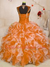 Ideal Organza Sleeveless Floor Length Quince Ball Gowns and Beading and Ruffles