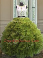Edgy Scoop Clasp Handle Organza Sleeveless Floor Length Quinceanera Gown and Appliques and Ruffles
