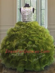 Edgy Scoop Clasp Handle Organza Sleeveless Floor Length Quinceanera Gown and Appliques and Ruffles