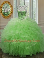Gorgeous Scoop Sleeveless Lace Up Floor Length Beading and Ruffles Quinceanera Gowns