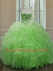Gorgeous Scoop Sleeveless Lace Up Floor Length Beading and Ruffles Quinceanera Gowns