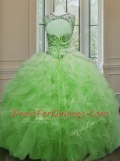 Gorgeous Scoop Sleeveless Lace Up Floor Length Beading and Ruffles Quinceanera Gowns