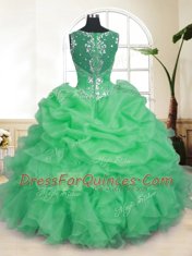 Pick Ups Straps Sleeveless Zipper Quinceanera Dress Organza