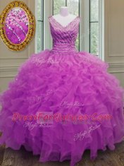 Comfortable Floor Length Ball Gowns Sleeveless Fuchsia Quinceanera Gowns Zipper