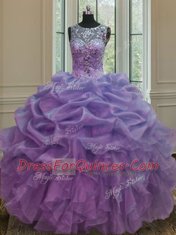 Scoop Organza Sleeveless Floor Length Vestidos de Quinceanera and Beading and Ruffles and Pick Ups