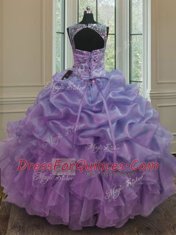 Scoop Organza Sleeveless Floor Length Vestidos de Quinceanera and Beading and Ruffles and Pick Ups
