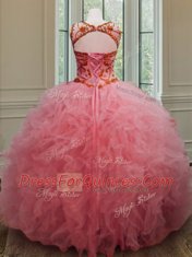 Super Scoop Sleeveless Tulle Quinceanera Gowns Beading and Ruffles Lace Up
