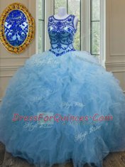 Custom Fit Baby Blue Scoop Lace Up Beading and Ruffles Sweet 16 Quinceanera Dress Sleeveless