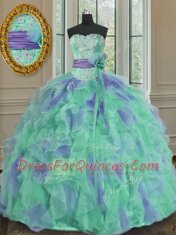 Sleeveless Lace Up Quince Ball Gowns Multi-color Organza