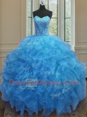 Chic Sweetheart Sleeveless Organza Sweet 16 Dresses Beading and Ruffles Side Zipper
