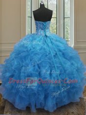 Chic Sweetheart Sleeveless Organza Sweet 16 Dresses Beading and Ruffles Side Zipper