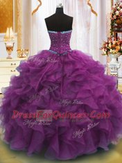 Glorious Strapless Sleeveless Lace Up Quinceanera Dress Purple Organza