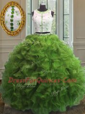 Green Scoop Neckline Appliques and Ruffles Quinceanera Dress Sleeveless Clasp Handle