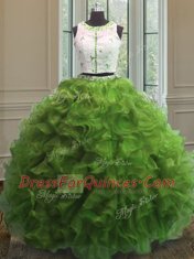 Green Scoop Neckline Appliques and Ruffles Quinceanera Dress Sleeveless Clasp Handle