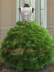 Green Scoop Neckline Appliques and Ruffles Quinceanera Dress Sleeveless Clasp Handle