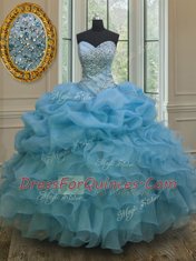Discount Baby Blue Sweetheart Lace Up Beading and Ruffles and Pick Ups 15 Quinceanera Dress Sleeveless