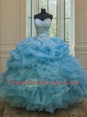 Discount Baby Blue Sweetheart Lace Up Beading and Ruffles and Pick Ups 15 Quinceanera Dress Sleeveless