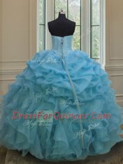 Discount Baby Blue Sweetheart Lace Up Beading and Ruffles and Pick Ups 15 Quinceanera Dress Sleeveless