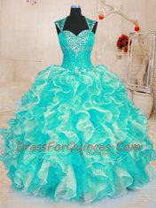 Noble Floor Length Ball Gowns Sleeveless Turquoise Quince Ball Gowns Lace Up