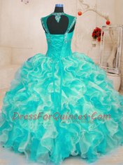 Noble Floor Length Ball Gowns Sleeveless Turquoise Quince Ball Gowns Lace Up