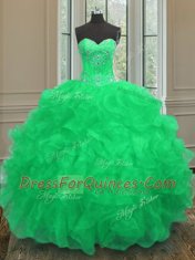 Ball Gowns Ball Gown Prom Dress Green Sweetheart Organza Sleeveless Floor Length Lace Up