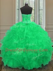 Ball Gowns Ball Gown Prom Dress Green Sweetheart Organza Sleeveless Floor Length Lace Up