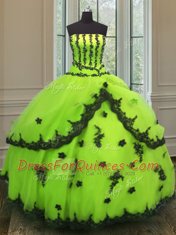 Yellow Green Sleeveless Tulle Lace Up Ball Gown Prom Dress for Military Ball and Sweet 16 and Quinceanera