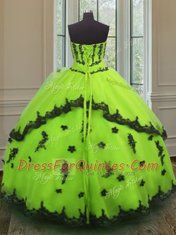 Yellow Green Sleeveless Tulle Lace Up Ball Gown Prom Dress for Military Ball and Sweet 16 and Quinceanera