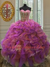 Dramatic Sleeveless Organza Floor Length Lace Up Quinceanera Gowns in Multi-color with Beading and Ruffles