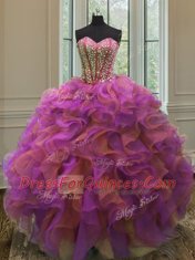Dramatic Sleeveless Organza Floor Length Lace Up Quinceanera Gowns in Multi-color with Beading and Ruffles