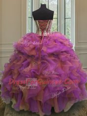 Dramatic Sleeveless Organza Floor Length Lace Up Quinceanera Gowns in Multi-color with Beading and Ruffles