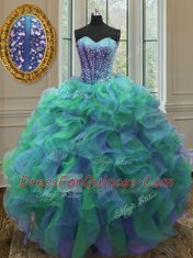 Sweet Sweetheart Sleeveless Organza Quinceanera Dress Beading and Ruffles Lace Up
