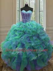Sweet Sweetheart Sleeveless Organza Quinceanera Dress Beading and Ruffles Lace Up