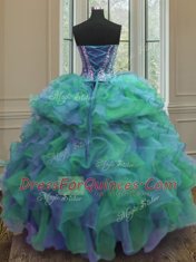 Sweet Sweetheart Sleeveless Organza Quinceanera Dress Beading and Ruffles Lace Up