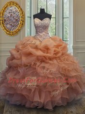 Orange Quinceanera Dresses Military Ball and Sweet 16 and Quinceanera and For with Beading and Ruffles and Pick Ups Sweetheart Sleeveless Lace Up