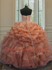 Orange Quinceanera Dresses Military Ball and Sweet 16 and Quinceanera and For with Beading and Ruffles and Pick Ups Sweetheart Sleeveless Lace Up