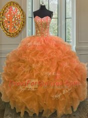 Sleeveless Lace Up Floor Length Beading and Ruffles Quince Ball Gowns