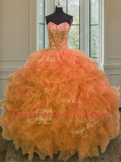 Sleeveless Lace Up Floor Length Beading and Ruffles Quince Ball Gowns
