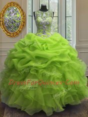 Graceful Scoop Beading and Ruffles and Pick Ups 15th Birthday Dress Lace Up Sleeveless Floor Length
