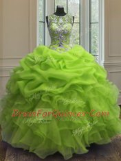 Graceful Scoop Beading and Ruffles and Pick Ups 15th Birthday Dress Lace Up Sleeveless Floor Length