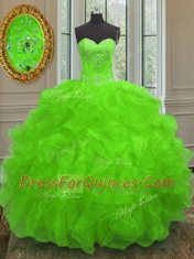 Fashion Floor Length Lace Up Sweet 16 Dress for Military Ball and Sweet 16 and Quinceanera with Beading and Embroidery and Ruffles