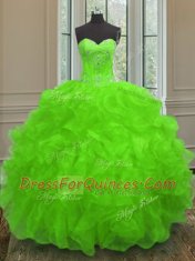 Fashion Floor Length Lace Up Sweet 16 Dress for Military Ball and Sweet 16 and Quinceanera with Beading and Embroidery and Ruffles