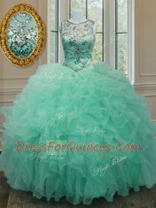 Admirable Scoop Apple Green Sleeveless Organza Lace Up Sweet 16 Dresses for Military Ball and Sweet 16 and Quinceanera