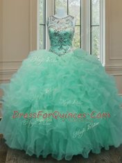 Admirable Scoop Apple Green Sleeveless Organza Lace Up Sweet 16 Dresses for Military Ball and Sweet 16 and Quinceanera